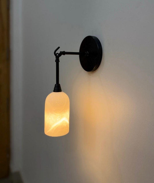 Alabaster And Brass Wall Sconce With Sculpted Shade - Ember Lighting