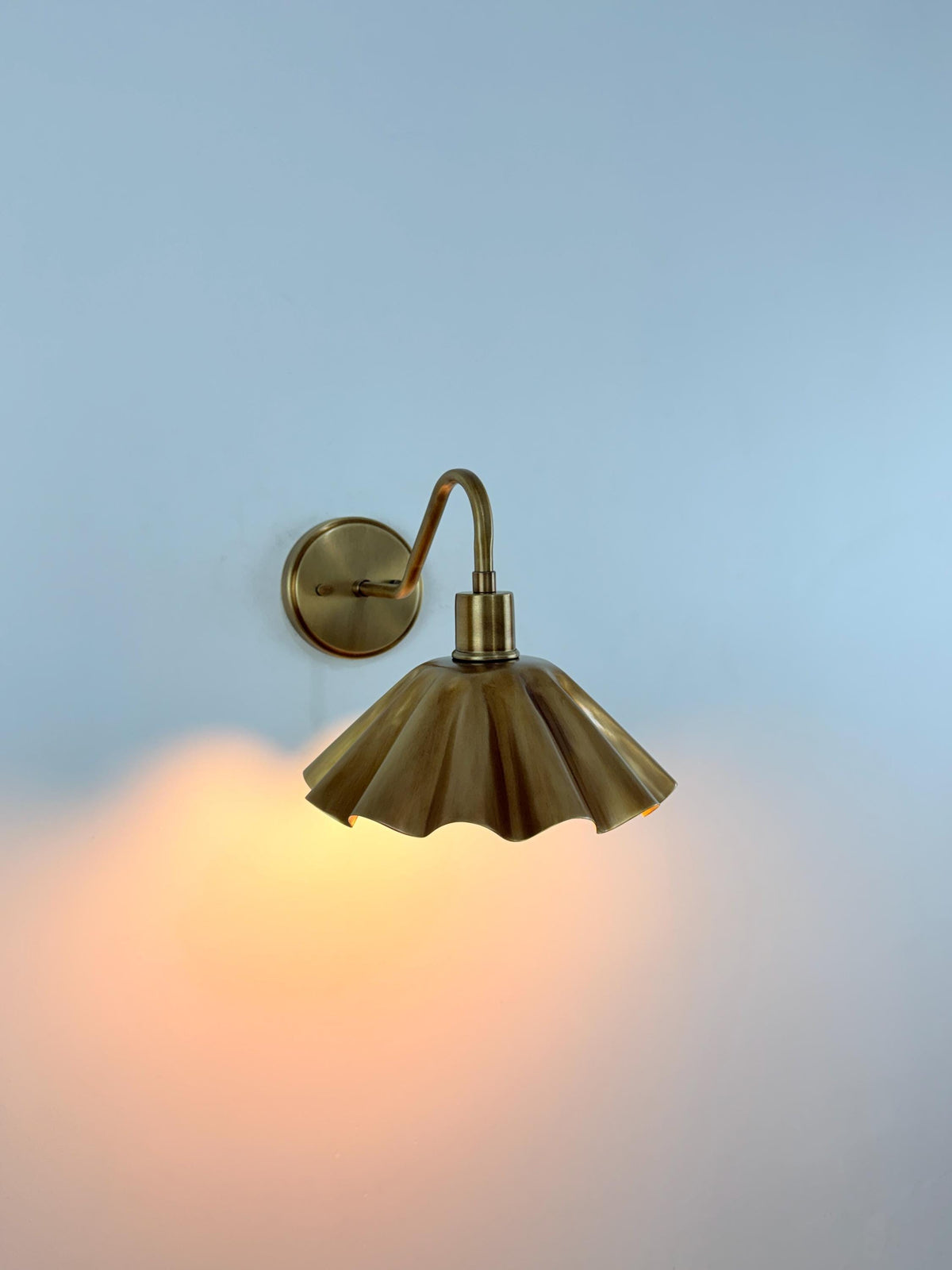 Contemporary Brass Wall Sconce With Fluted Umbrella Shade - Ember Lighting