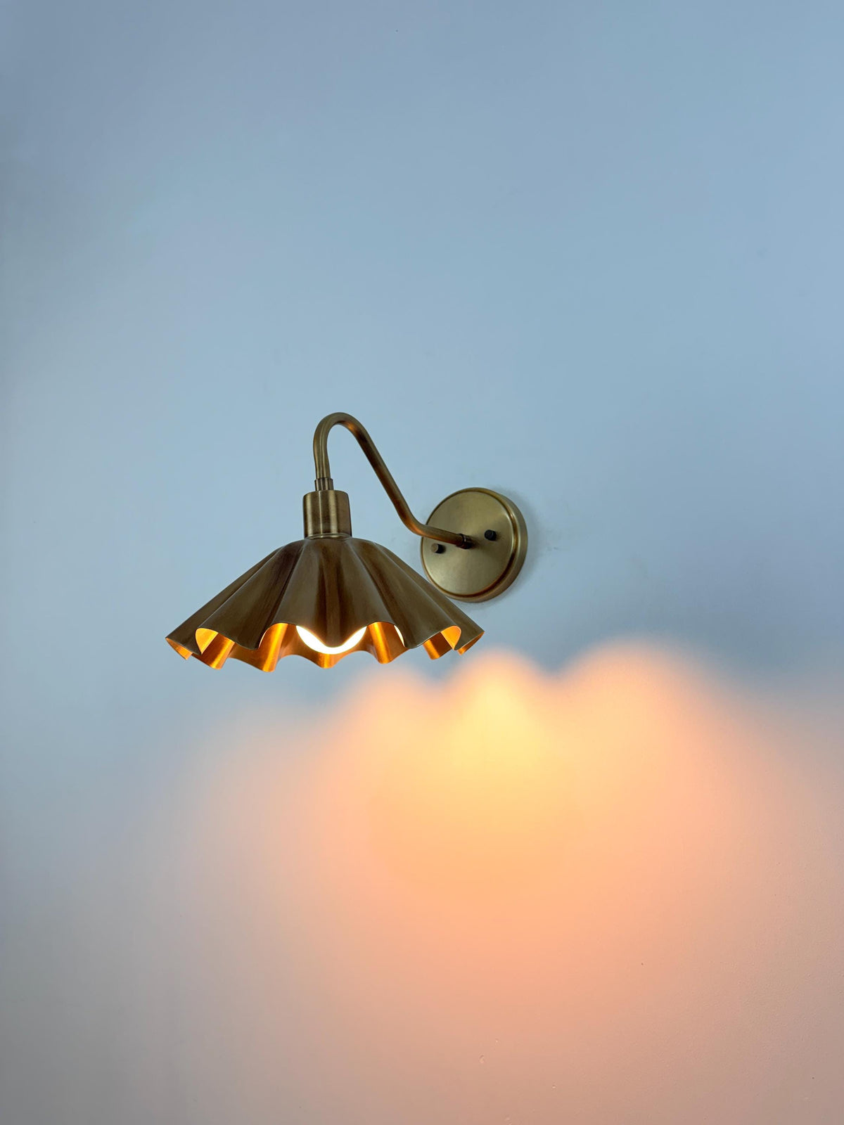 Contemporary Brass Wall Sconce With Fluted Umbrella Shade - Ember Lighting
