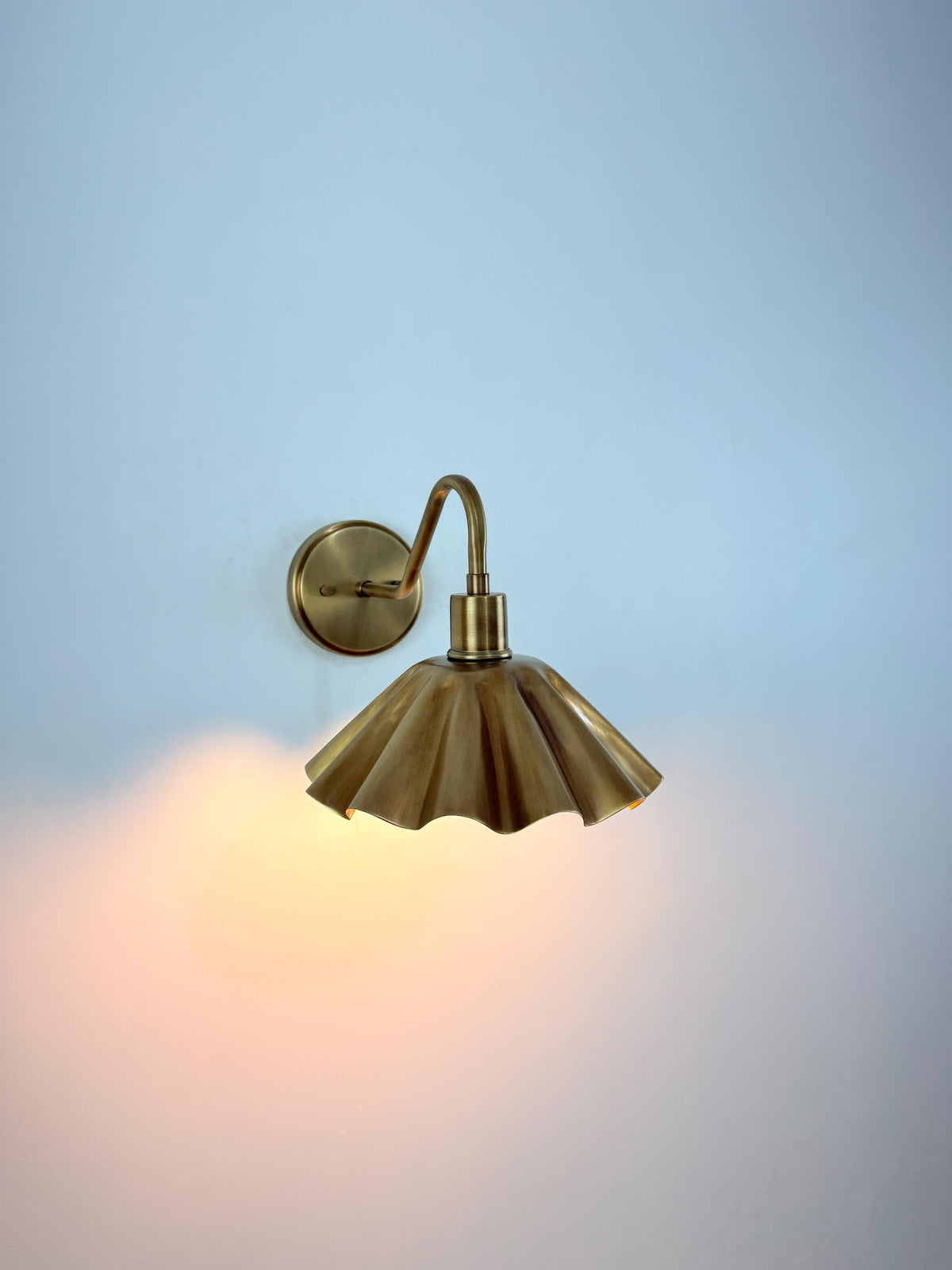 Contemporary Brass Wall Sconce With Fluted Umbrella Shade - Ember Lighting