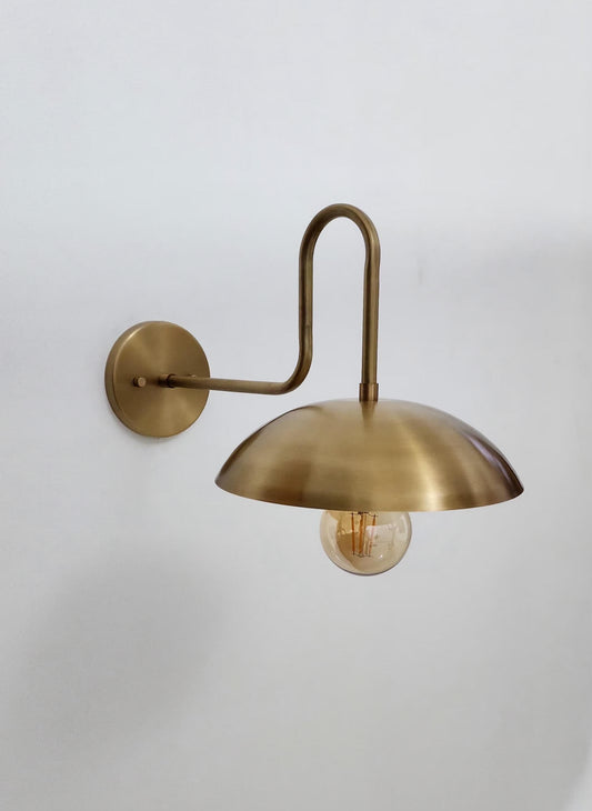 Curved Brass Gooseneck Wall Sconce with Opal Glass Globe | Ember Lighting