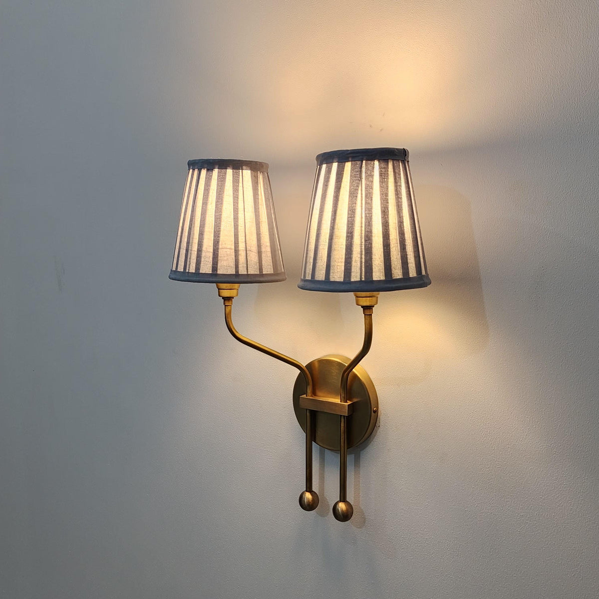 Vintage Double Arm Brass Wall Sconce with Pleated Shades - Ember Lighting - view 10