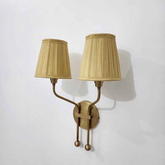 Vintage Double Arm Brass Wall Sconce with Pleated Shades - Ember Lighting - view 2