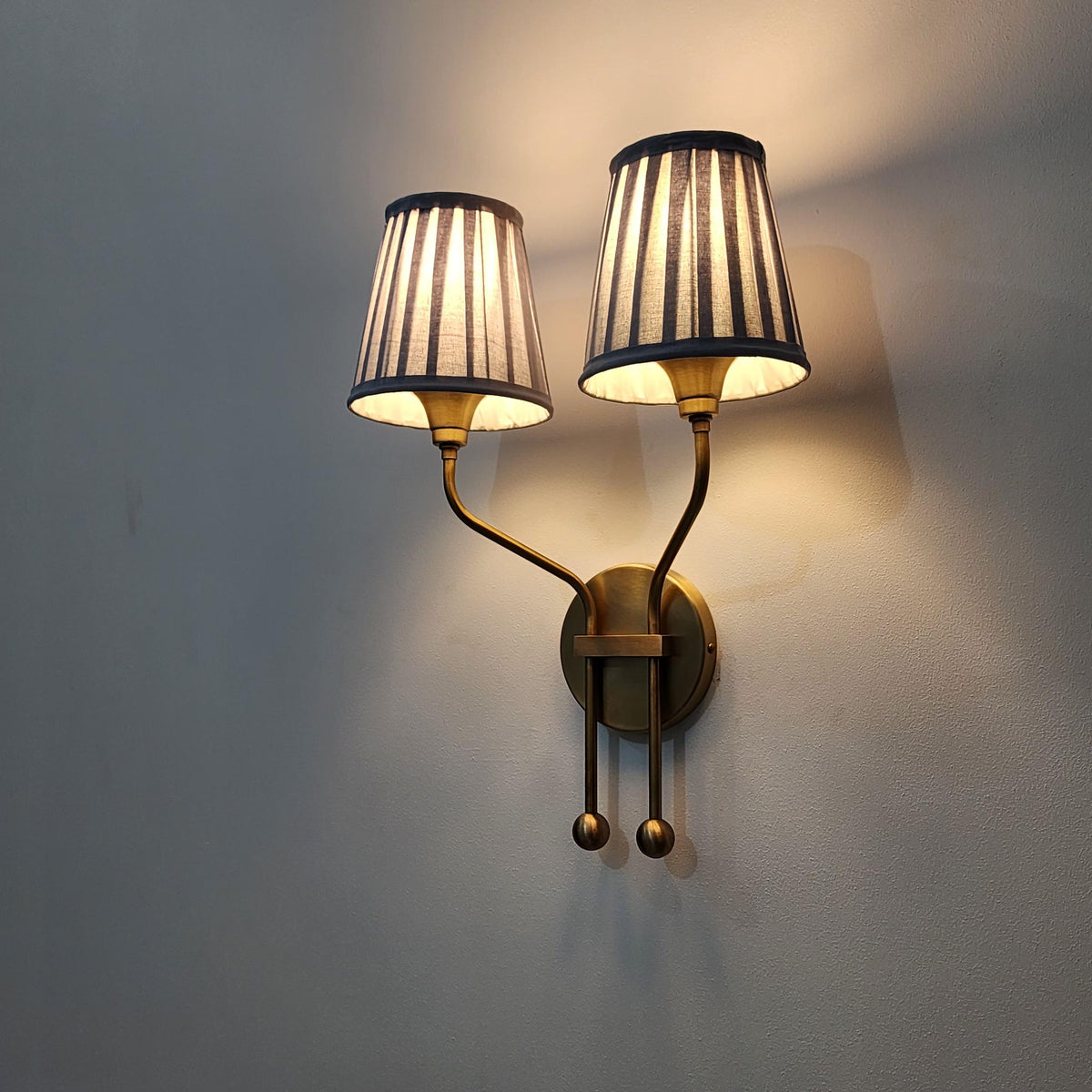 Vintage Double Arm Brass Wall Sconce with Pleated Shades - Ember Lighting - view 4