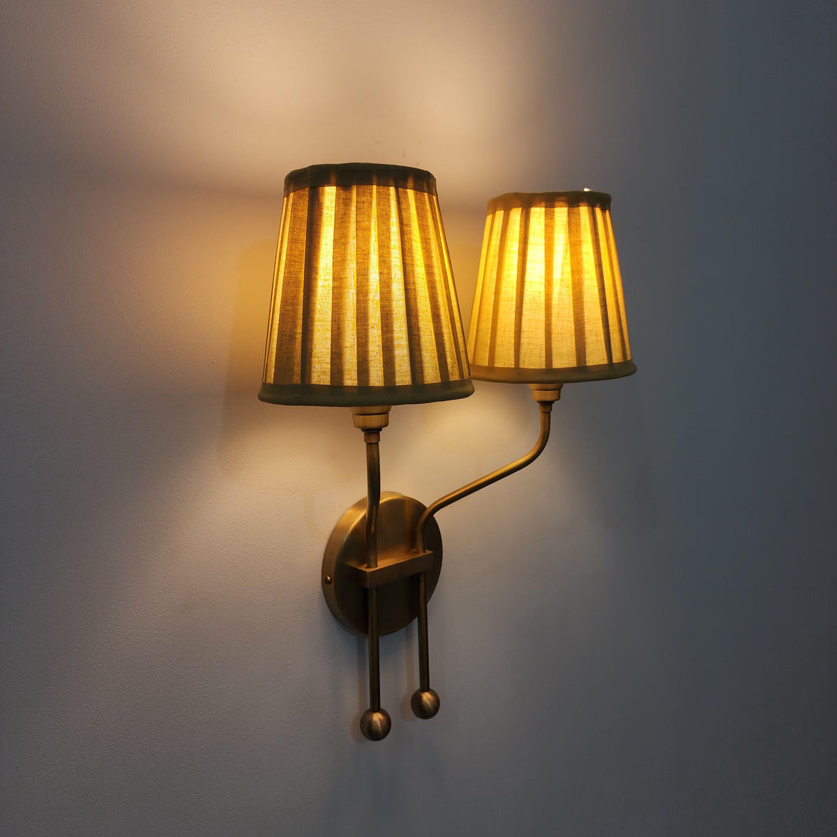Vintage Double Arm Brass Wall Sconce with Pleated Shades - Ember Lighting - view 5