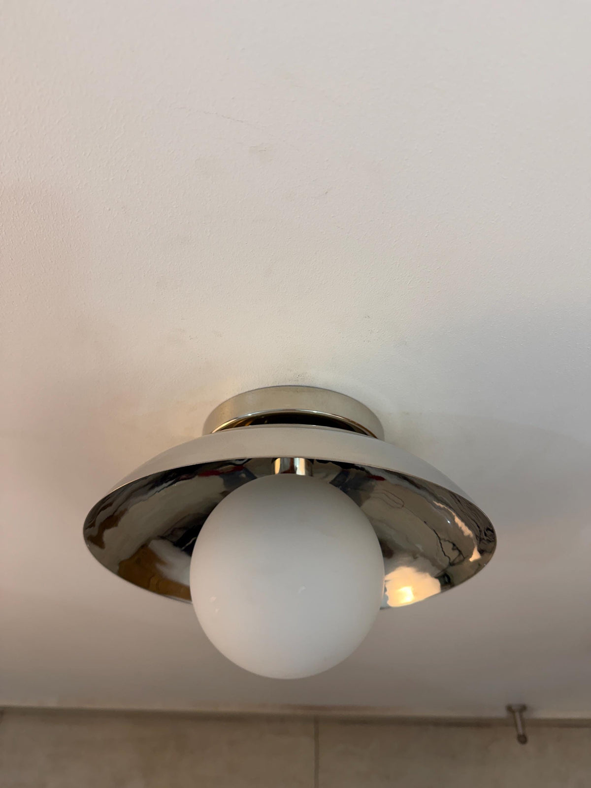 Vintage Italian Brass Flush Mount Ceiling Light with Frosted Globe - Ember Lighting - view 2