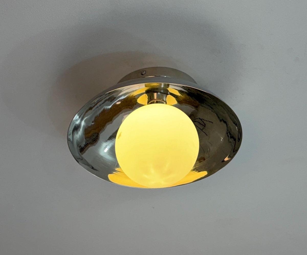 Vintage Italian Brass Flush Mount Ceiling Light with Frosted Globe - Ember Lighting - view 3