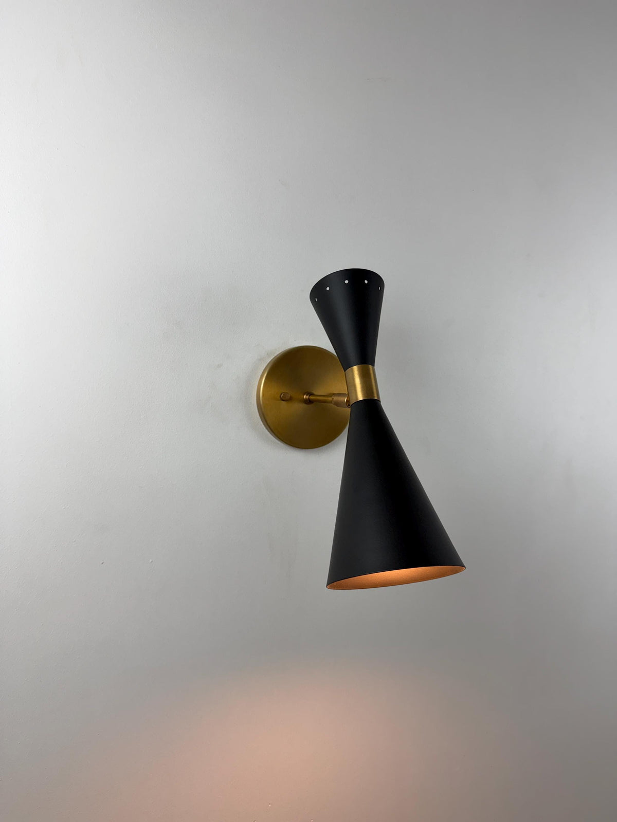 Hand Finished Brass Wall Sconce With Black Stilnovo Inspired Shade - Ember Lighting