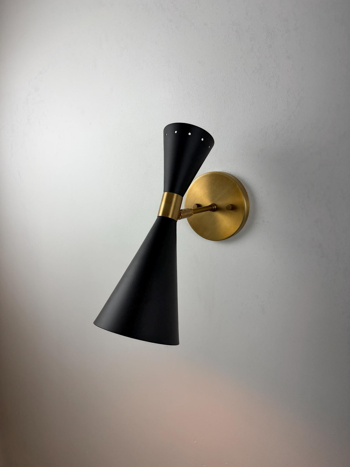 Hand Finished Brass Wall Sconce With Black Stilnovo Inspired Shade - Ember Lighting