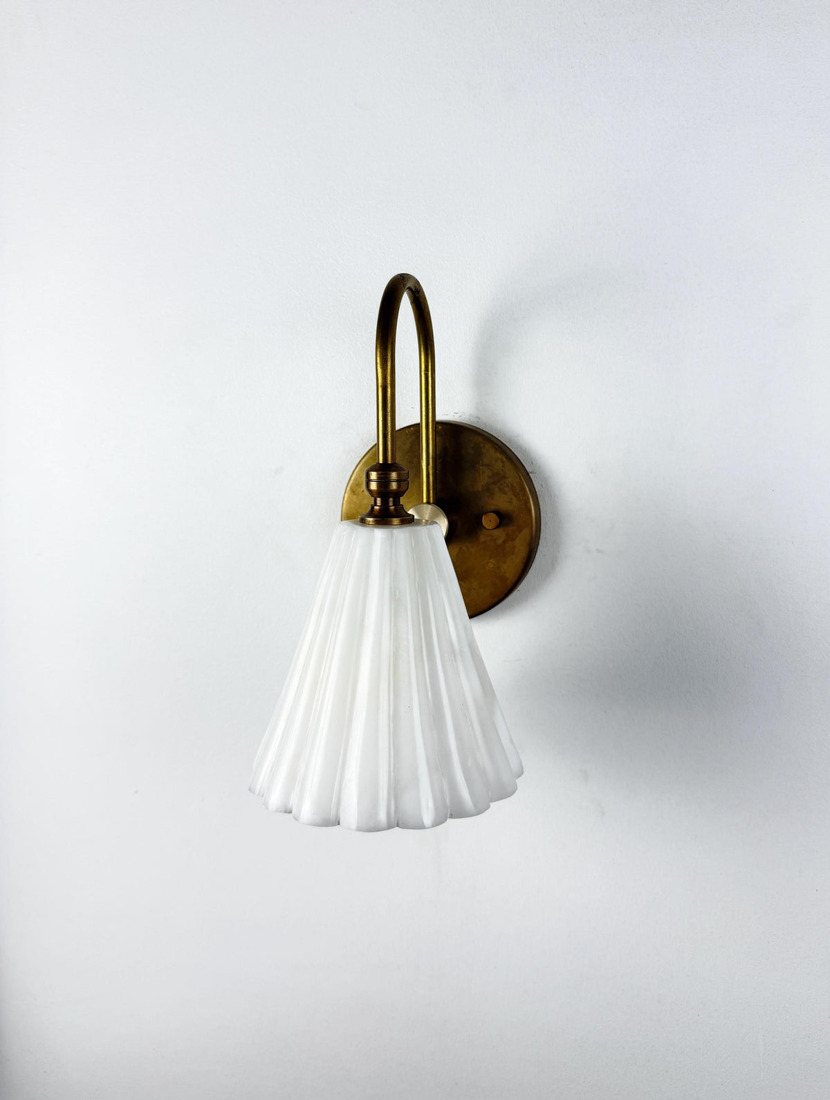 Handcrafted Alabaster And Brass Wall Sconce With Carved Shade - Ember Lighting