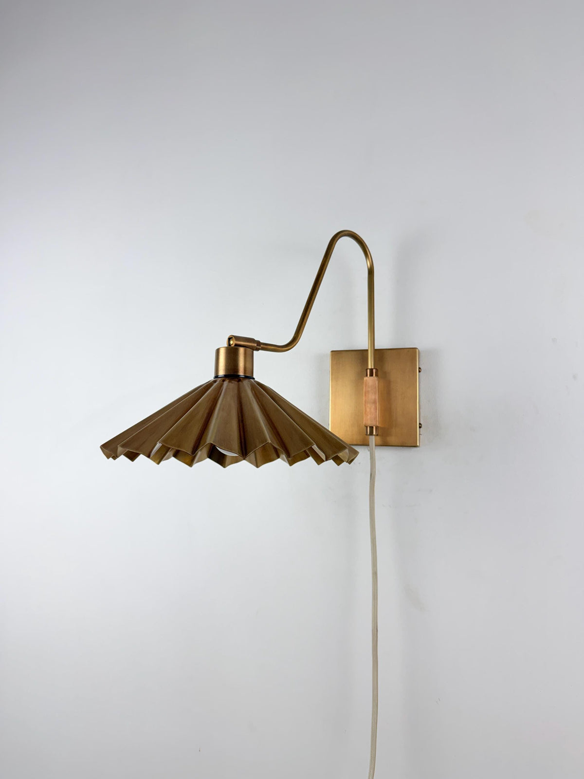 Handcrafted Brass Bedroom Wall Light With Pleated Shade - Ember Lighting