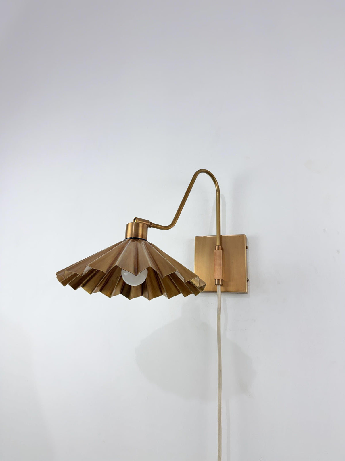 Handcrafted Brass Bedroom Wall Light With Pleated Shade - Ember Lighting