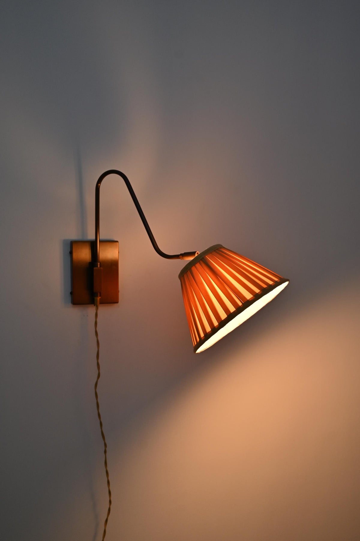 Handcrafted Brass Sconce with Curved Arm and Fabric Shade - Ember Lighting