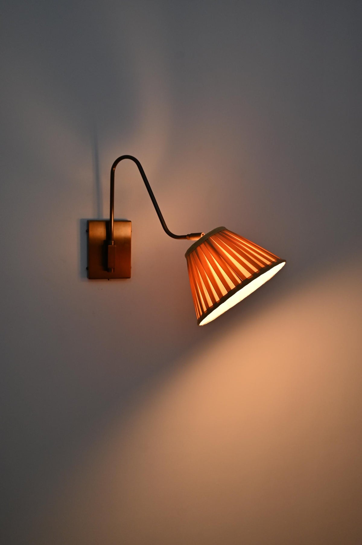 Handcrafted Brass Sconce with Curved Arm and Fabric Shade - Ember Lighting