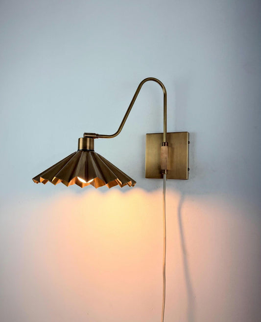 Handcrafted Brass Wall Sconce With Pleated Fabric Shade - Ember Lighting