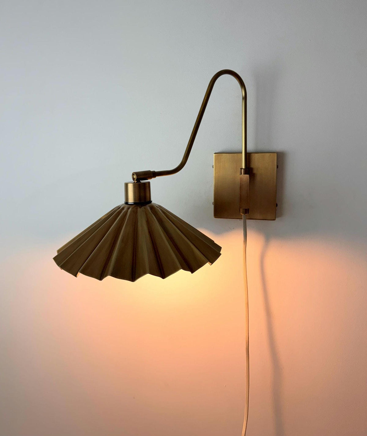 Handcrafted Brass Wall Sconce With Pleated Fabric Shade - Ember Lighting