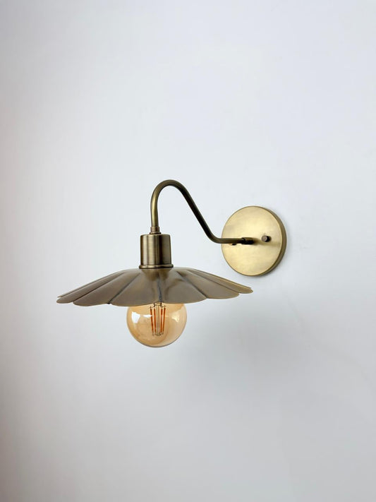 Handcrafted Brass Wall Sconce With Scalloped Shade - Ember Lighting