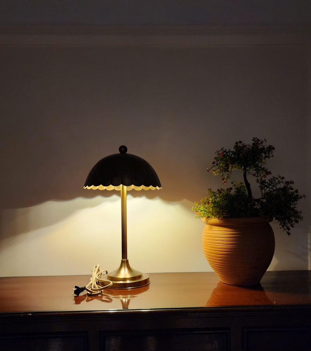 Handcrafted Solid Brass Table Lamp With Vintage Floral Shade - Ember Lighting