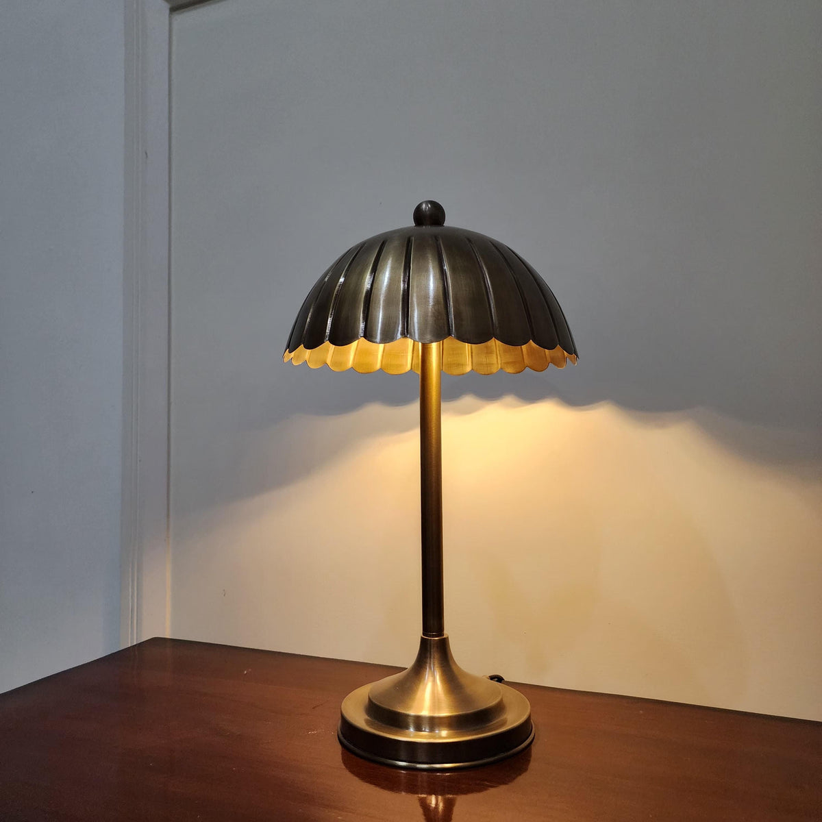 Handcrafted Solid Brass Table Lamp With Vintage Floral Shade - Ember Lighting