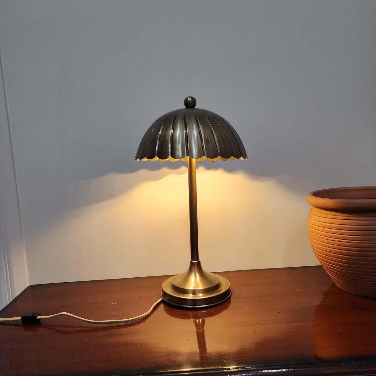 Handcrafted Solid Brass Table Lamp With Vintage Floral Shade - Ember Lighting