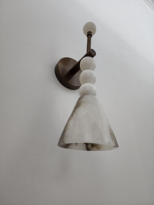 Handmade Alabaster Brass Wall Sconce with Marble Spheres - Ember Lighting