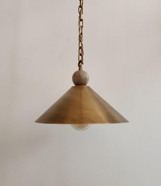 Handmade Brass Cone Pendant Light With Alabaster Marble Finial - Ember Lighting