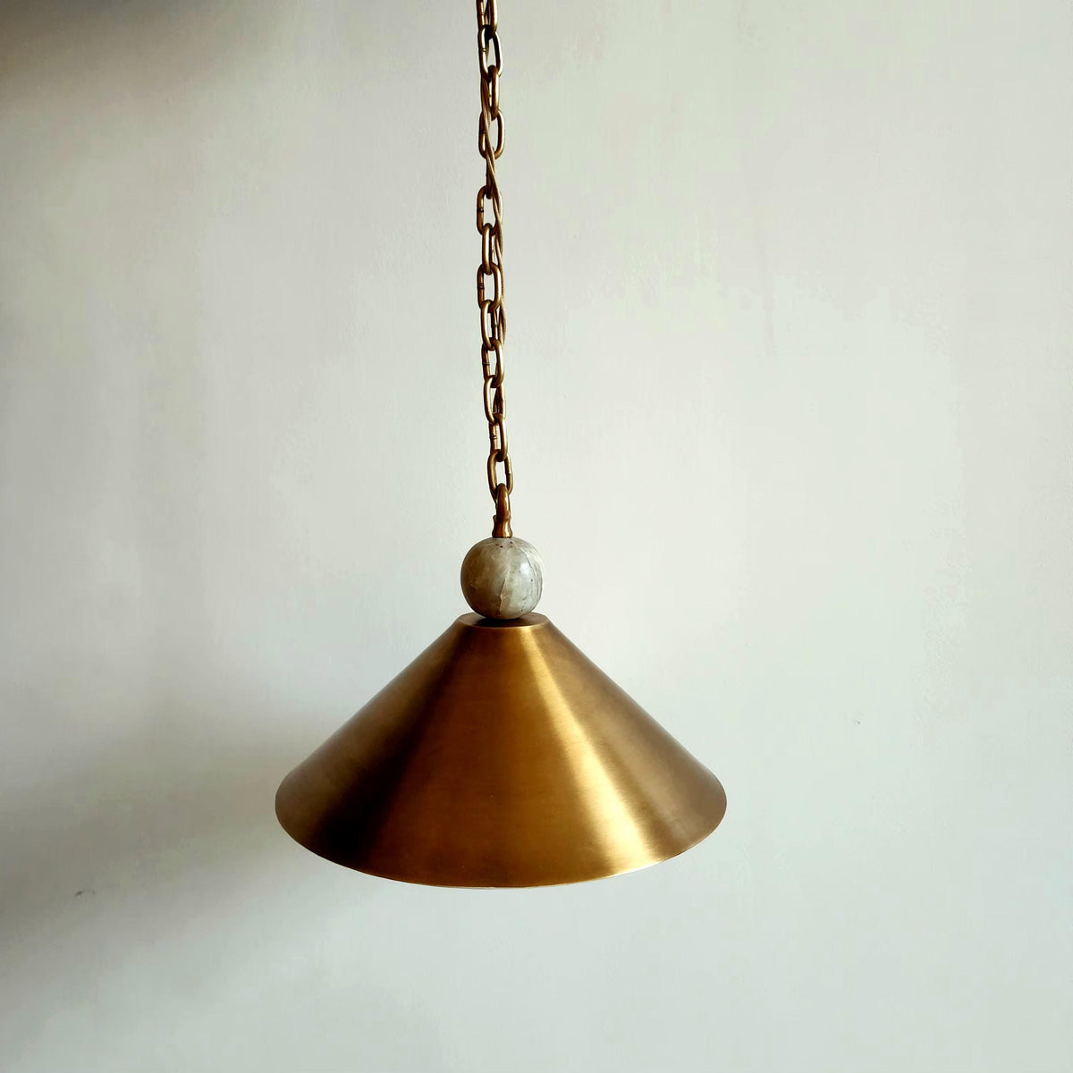 Handmade Brass Cone Pendant Light With Alabaster Marble Finial - Ember Lighting
