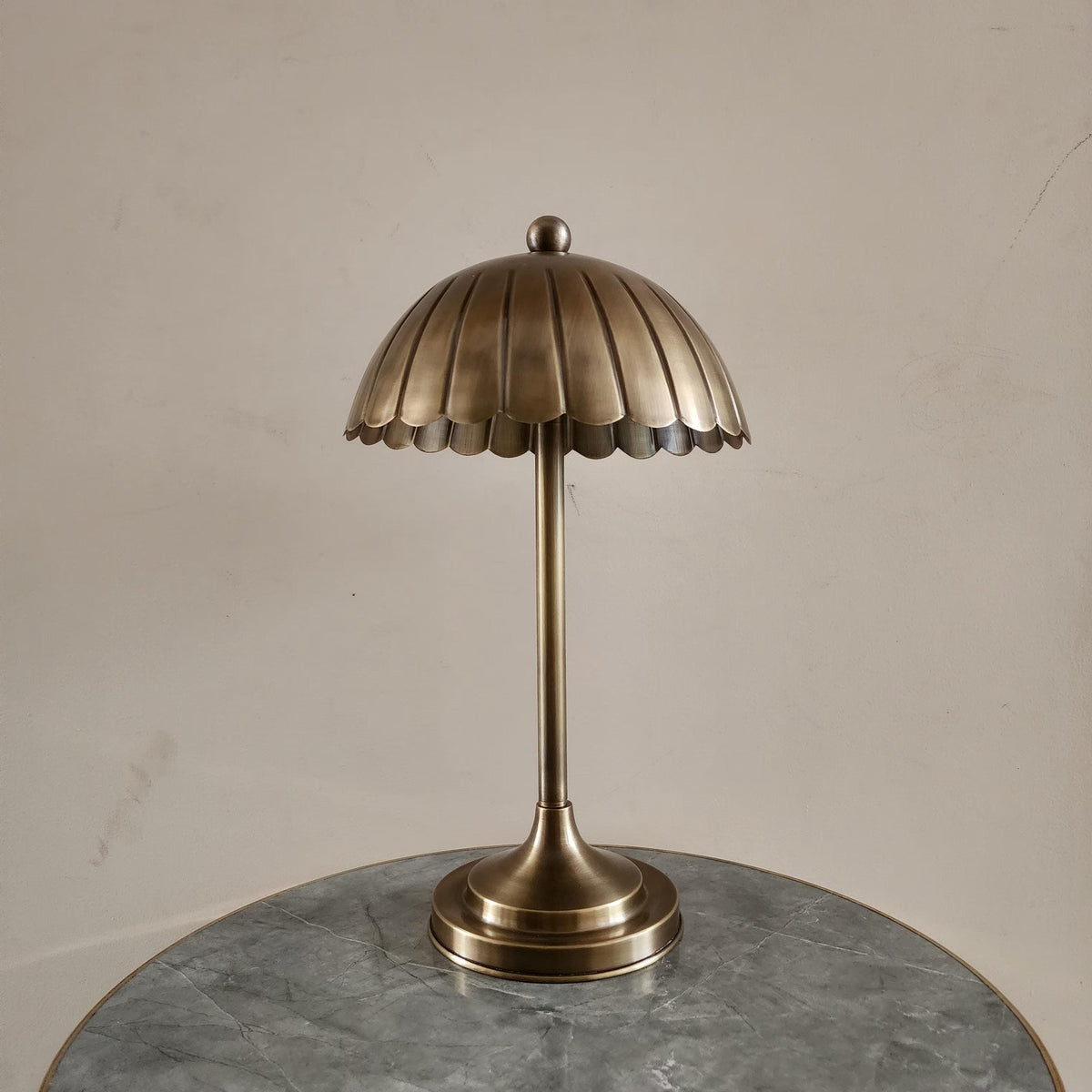 Handmade Brass Fluted Table Lamp With Floral Shade - Ember Lighting