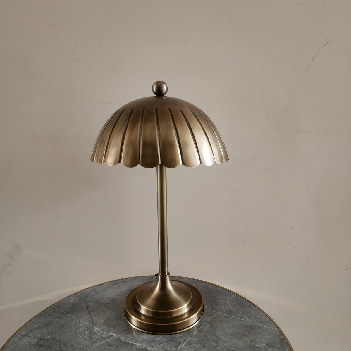 Handmade Brass Fluted Table Lamp With Floral Shade - Ember Lighting