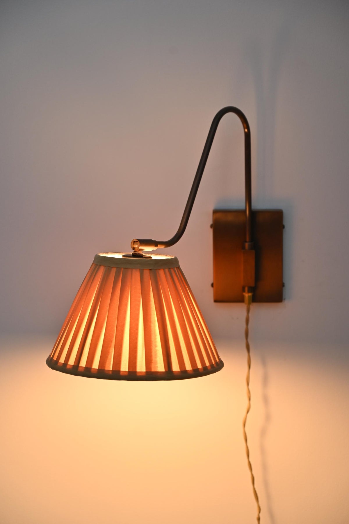 Handmade Brass Wall Light with Soft Pleated Shade - Ember Lighting