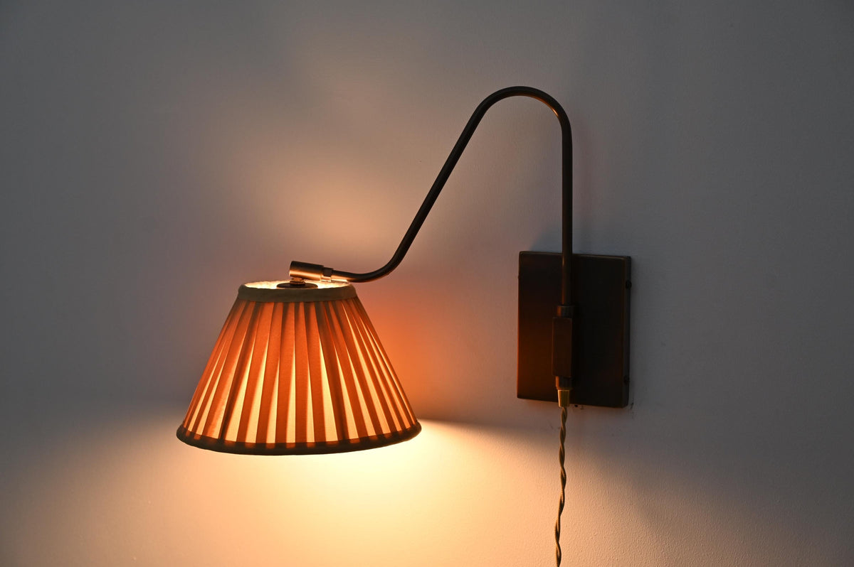 Handmade Brass Wall Sconce with Pleated Fabric Shade - Ember Lighting