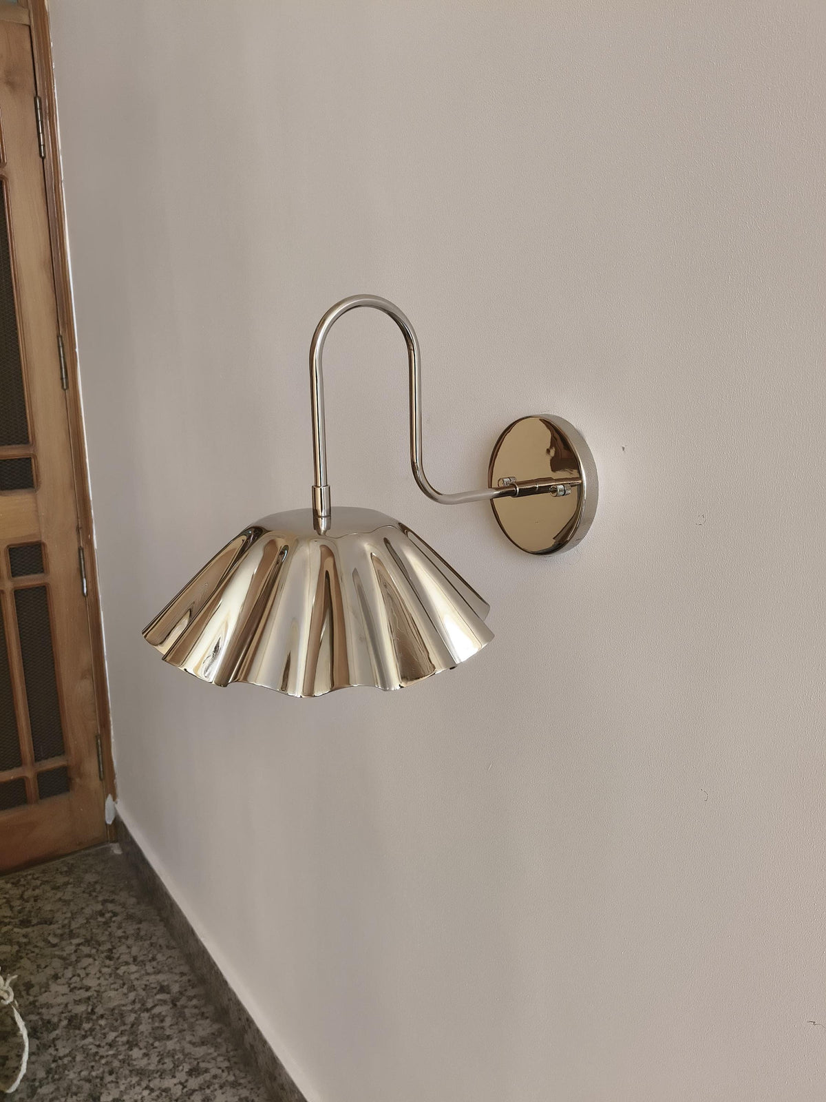 Handmade Vintage Brass Wall Sconce with Scalloped Shade | Ember Lighting