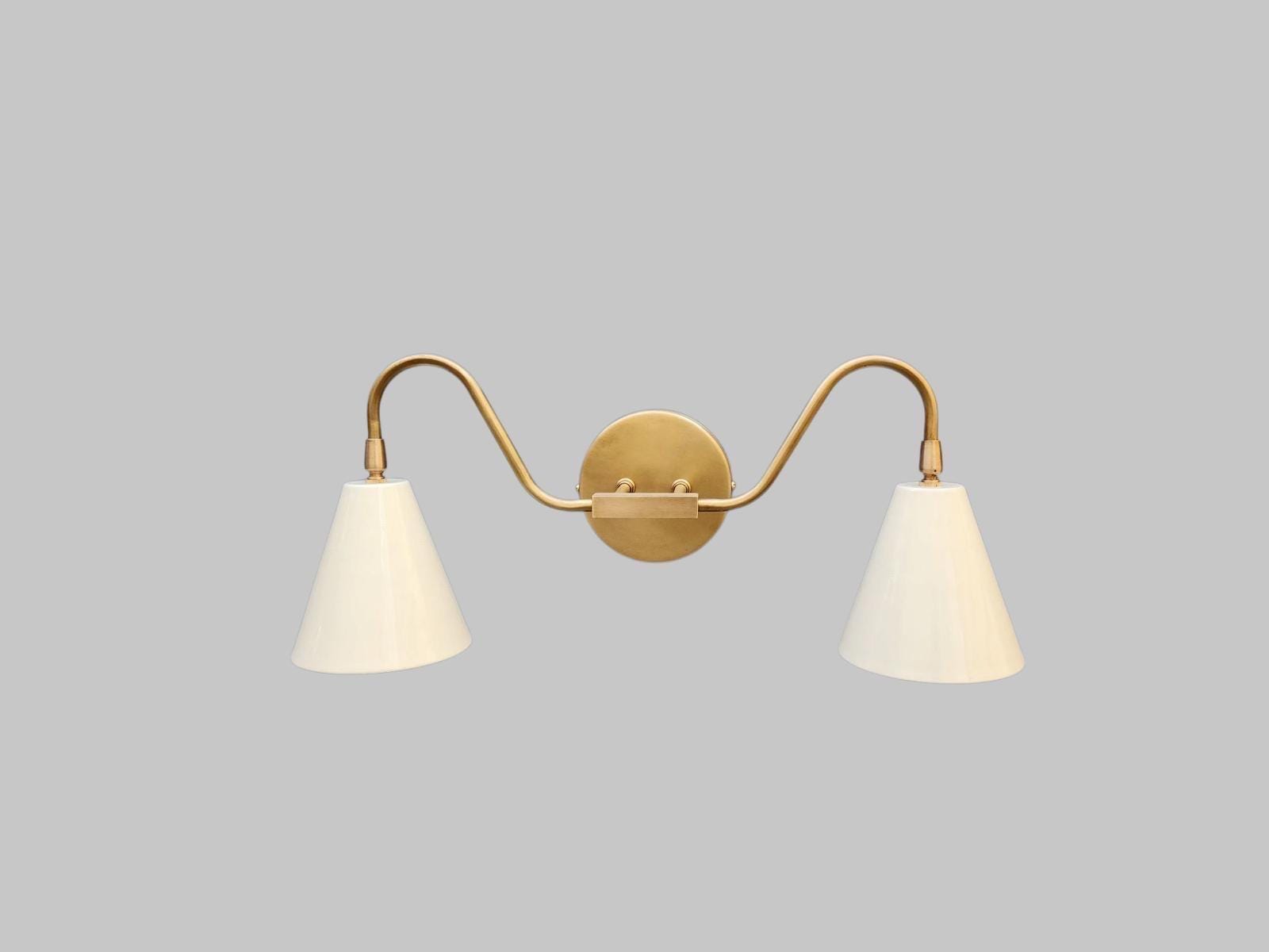 Mid-Century Modern Double Arm Wall Sconce, Handmade Brass Lighting