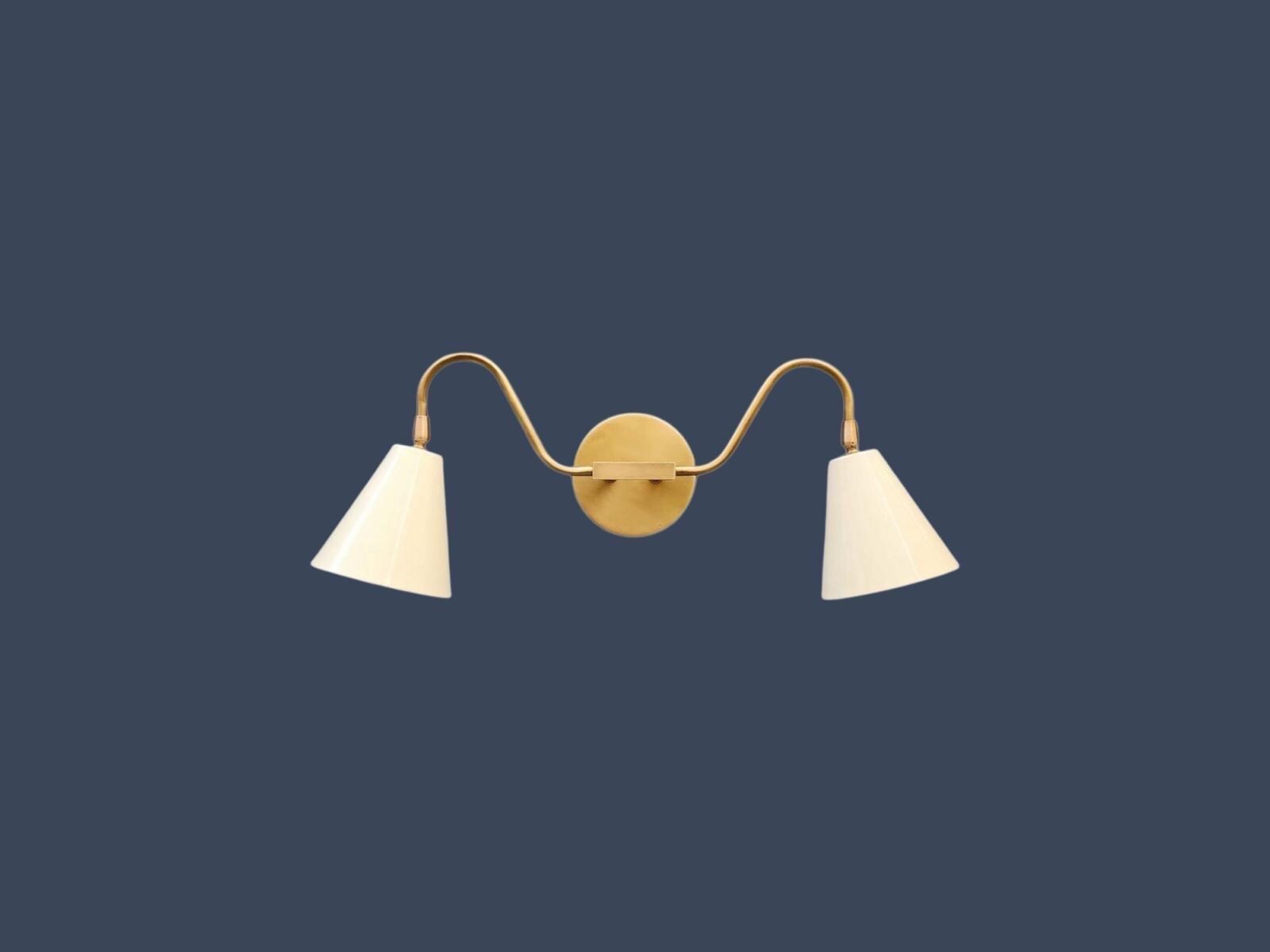 Mid-Century Modern Double Arm Wall Sconce, Handmade Brass Lighting