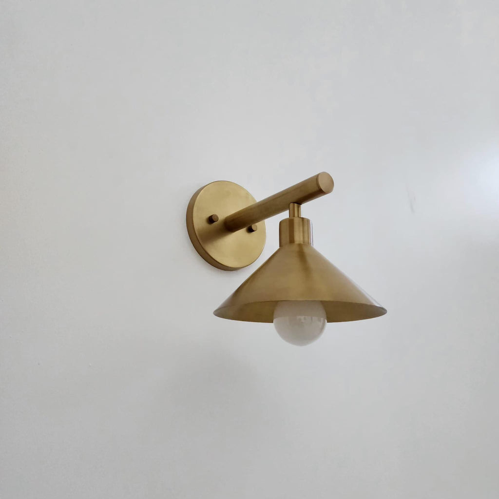 Modern Brass Wall Sconce with Handcrafted Cone Shade