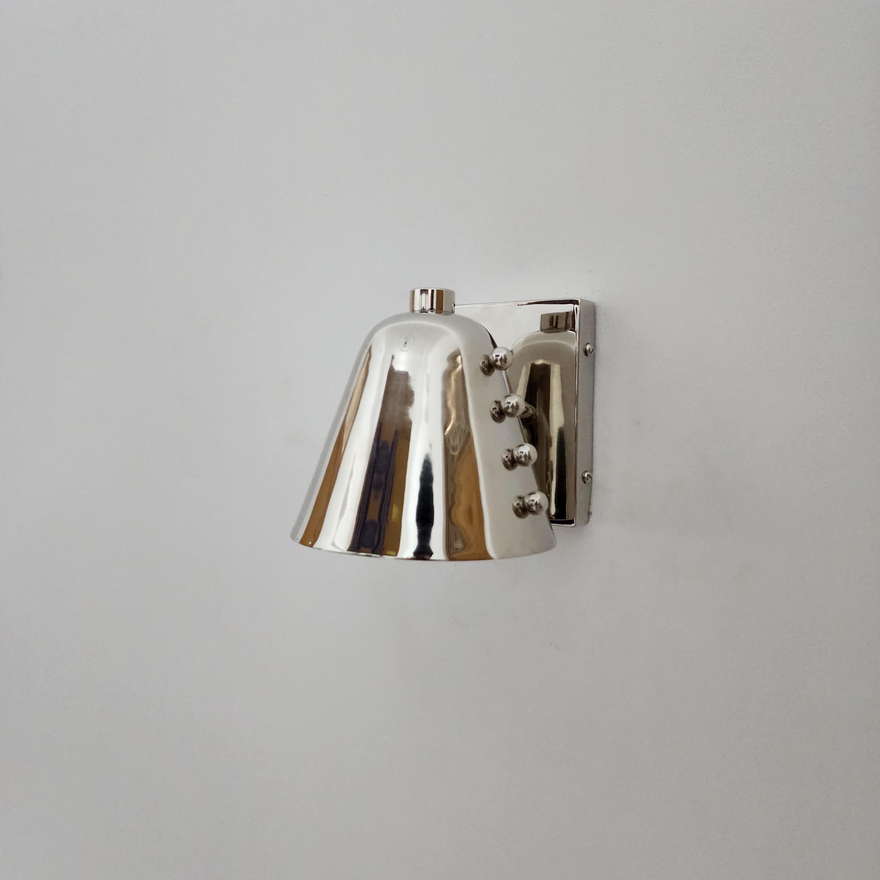 Mid-Century Brass Wall Sconce Bold Cone Design with Chrome Shade and Rivet Accents