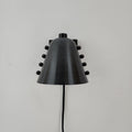 Mid-Century Brass Wall Sconce Bold Cone Design with Antique Black Shade and Rivet Accents