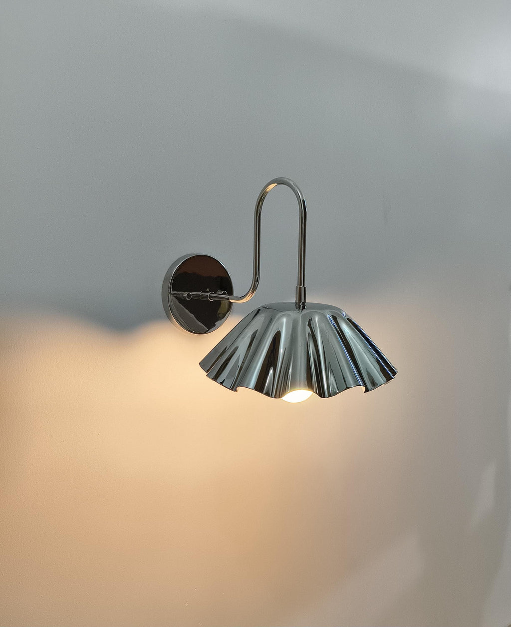 Brass Wall Sconce with Fluted Umbrella Shade, Handcrafted Vintage-Style Light