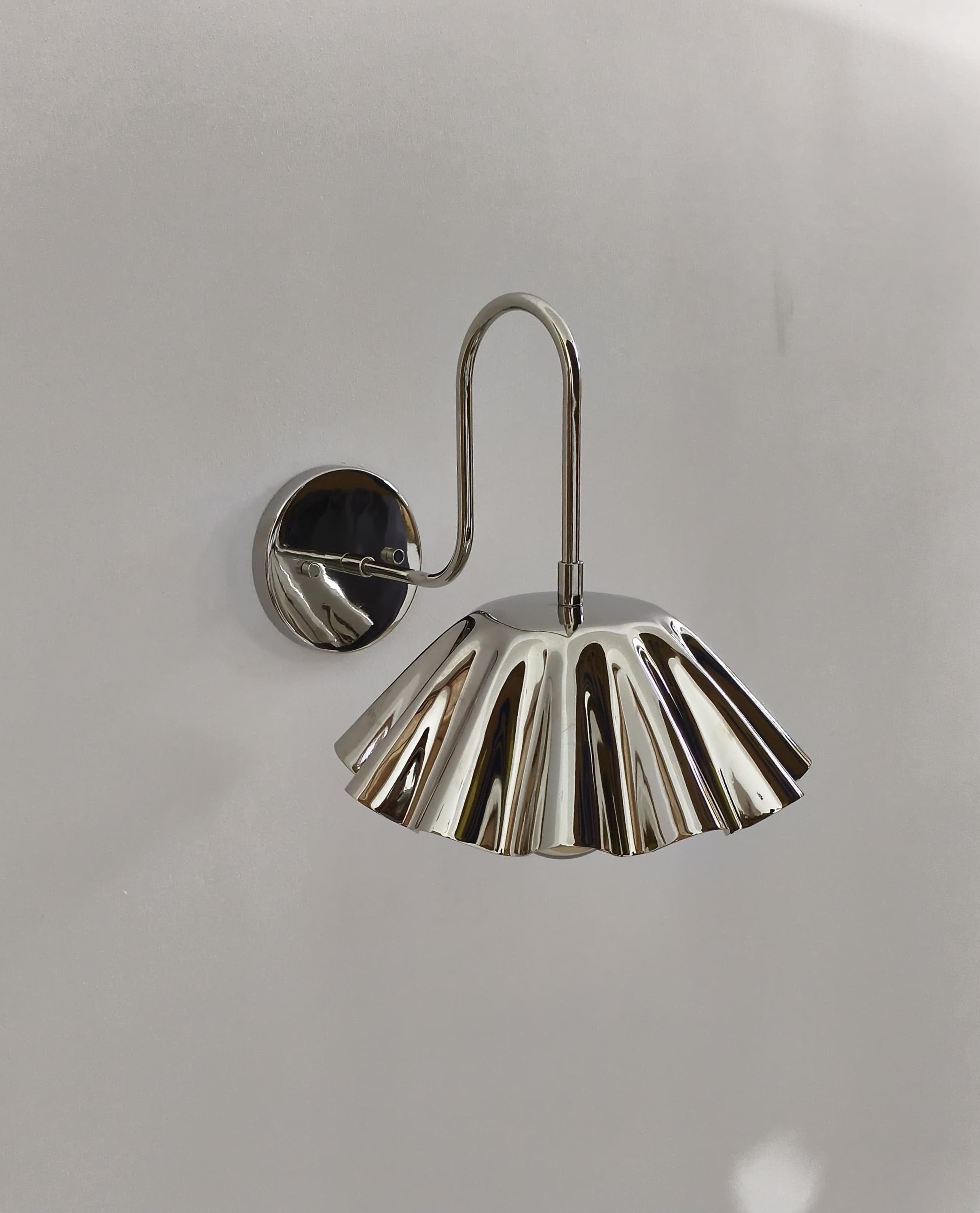 Brass Wall Sconce with Fluted Umbrella Shade, Handcrafted Vintage-Style Light