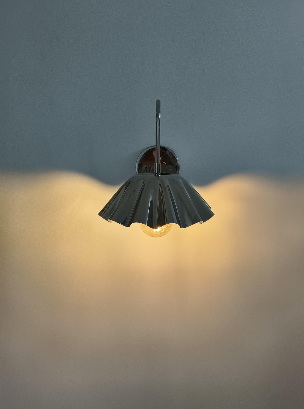 Brass Wall Sconce with Fluted Umbrella Shade, Handcrafted Vintage-Style Light