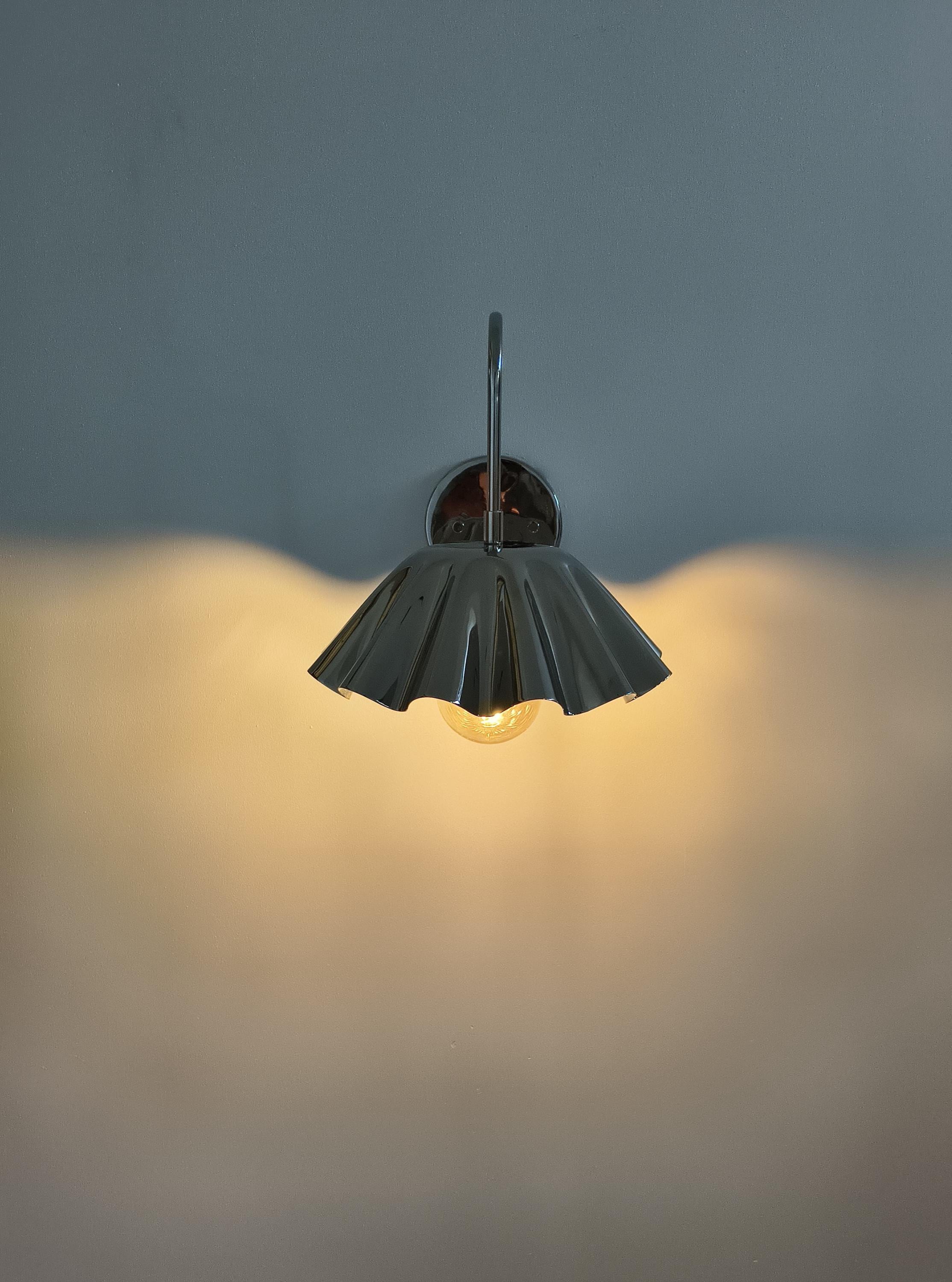 Brass Wall Sconce with Fluted Umbrella Shade, Handcrafted Vintage-Style Light