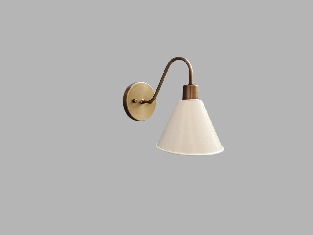 The Aurora Brass Sconce, Handmade Ivory Cone Wall Light