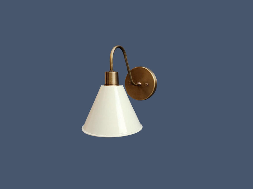 The Aurora Brass Sconce, Handmade Ivory Cone Wall Light