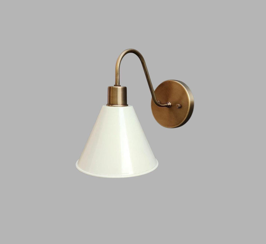 The Aurora Brass Sconce, Handmade Ivory Cone Wall Light