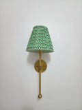 Handcrafted Brass Wall Sconce with Green Pleated Shade – Traditional & Elegant Light Fixture