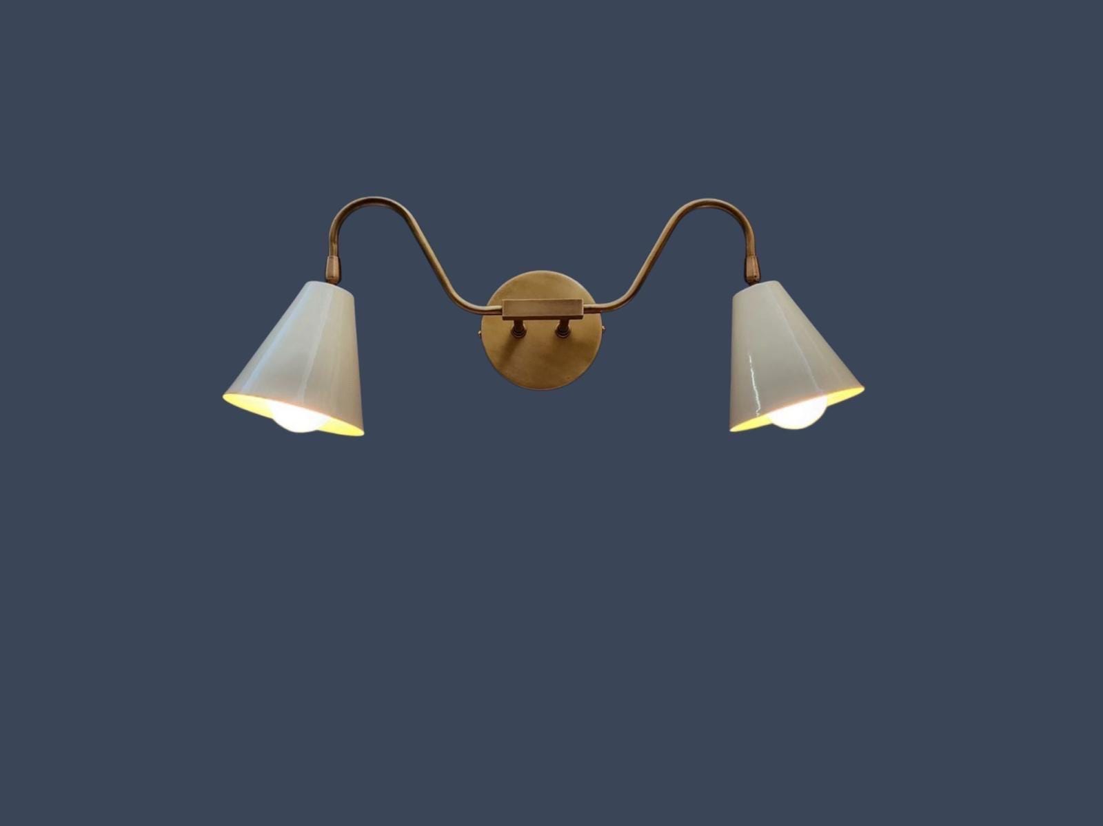 Mid-Century Modern Double Arm Wall Sconce, Handmade Brass Lighting