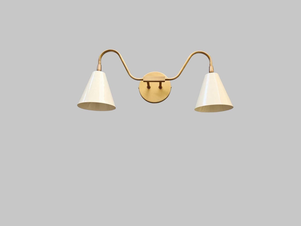 Mid-Century Modern Double Arm Wall Sconce, Handmade Brass Lighting