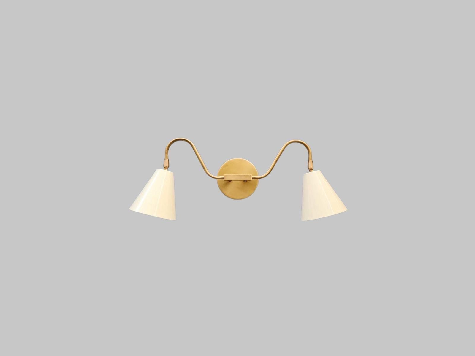 Mid-Century Modern Double Arm Wall Sconce, Handmade Brass Lighting