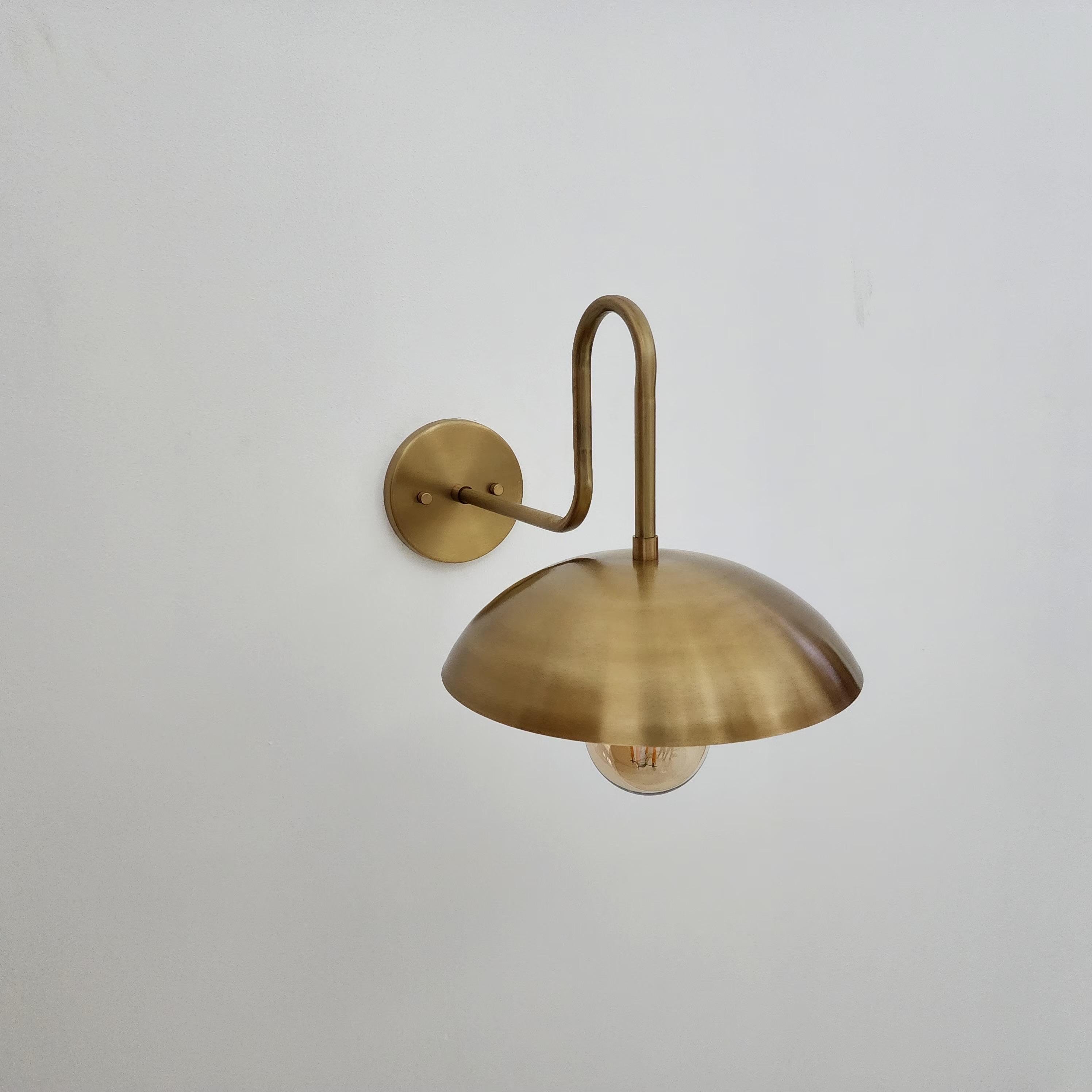 Curved Brass Gooseneck Wall Sconce with Globe, Indoor-Outdoor Light Featuring Opal Glass Shade