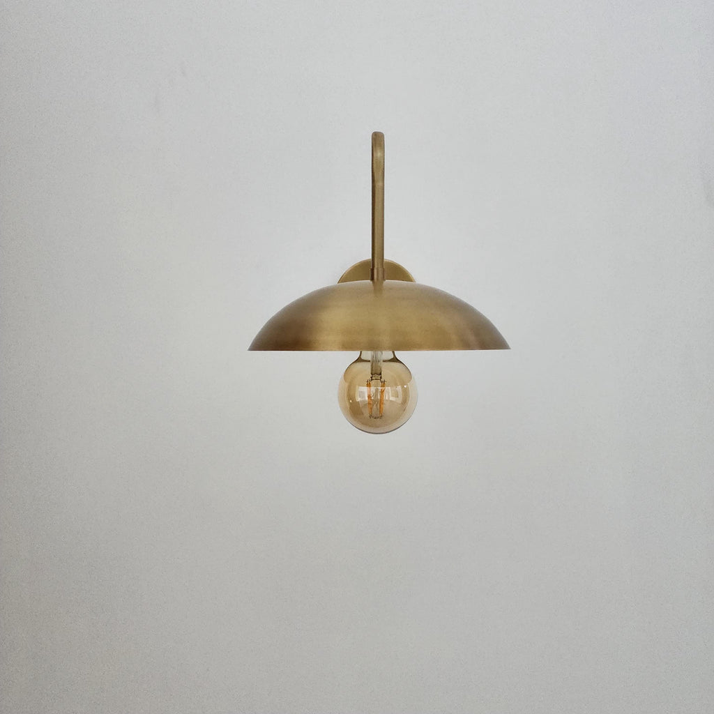 Curved Brass Gooseneck Wall Sconce with Globe, Indoor-Outdoor Light Featuring Opal Glass Shade